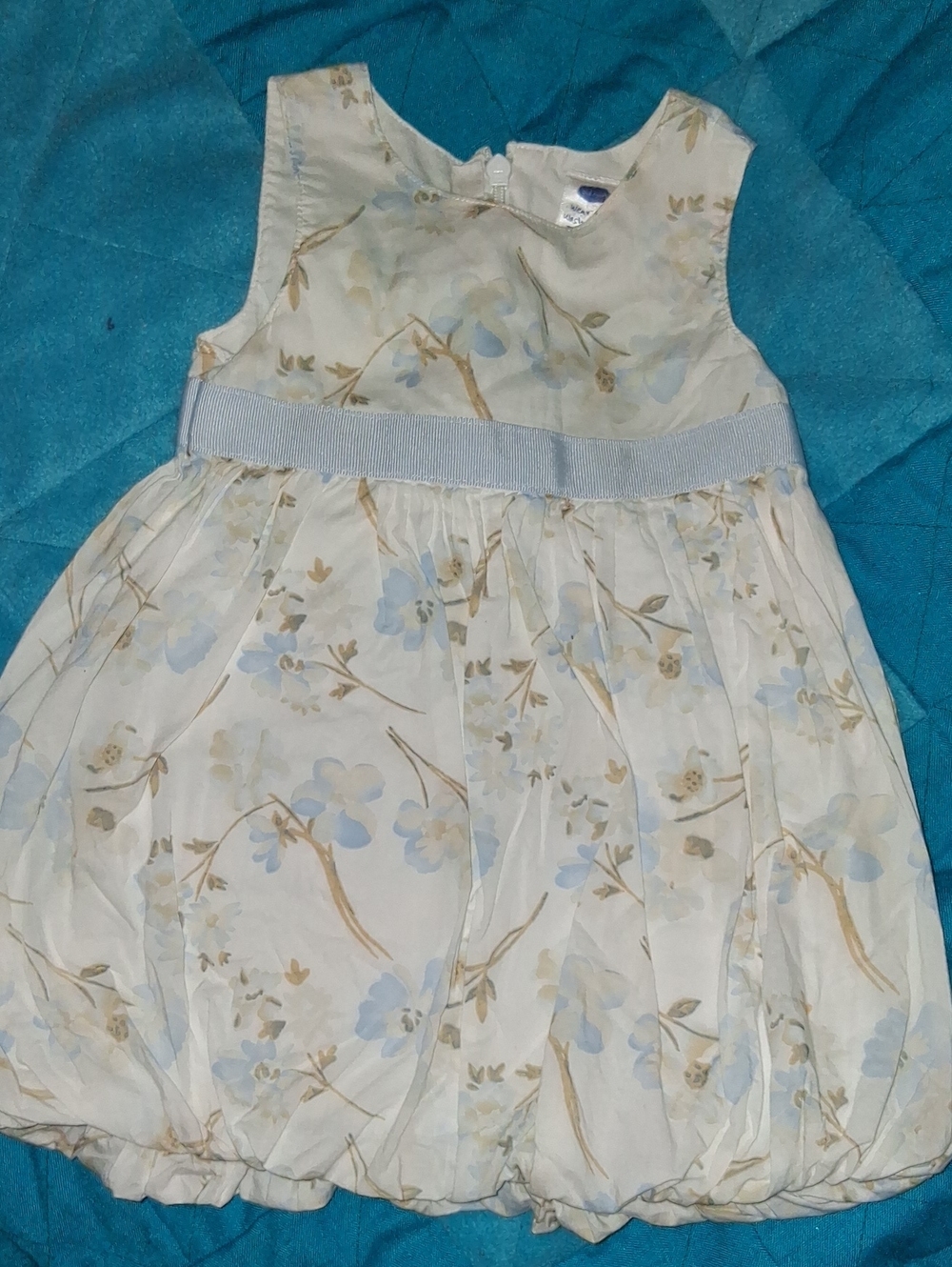 Old Navy White And Blue Floral Dress with Light Blue Ribbon